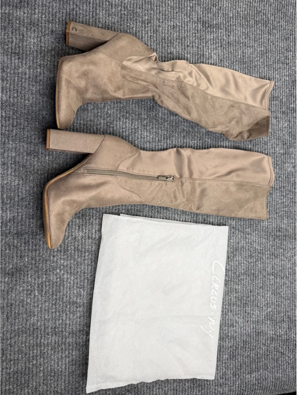 Circus NY Taupe Knee High Boots Block Heel Stretch Zip Women’s Size 8.5 M